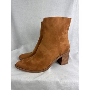 Universal Thread Gayle Cognac Faux Suede Pointed Toe Block Heel Ankle Boots 8.5